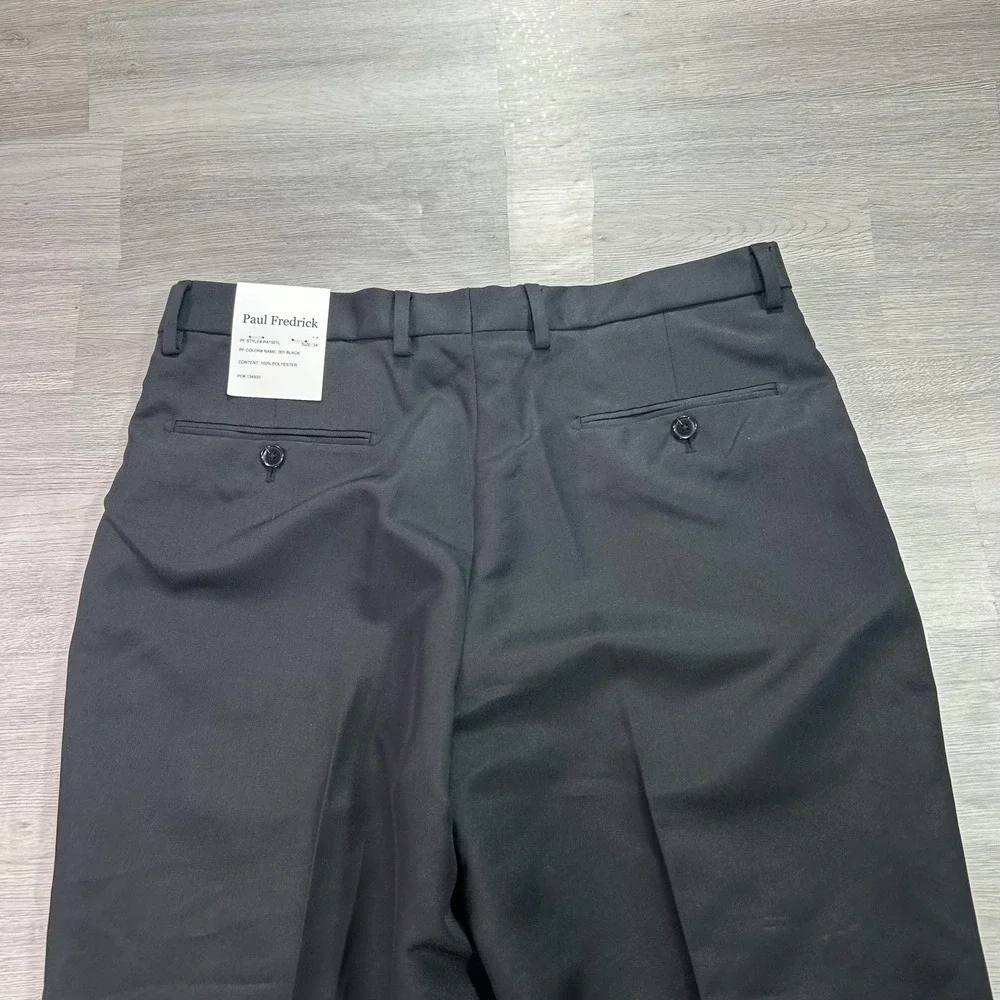 NEW Paul Fredrick Pants Mens 34x32 Black Microfiber Dress Slacks PA150IL